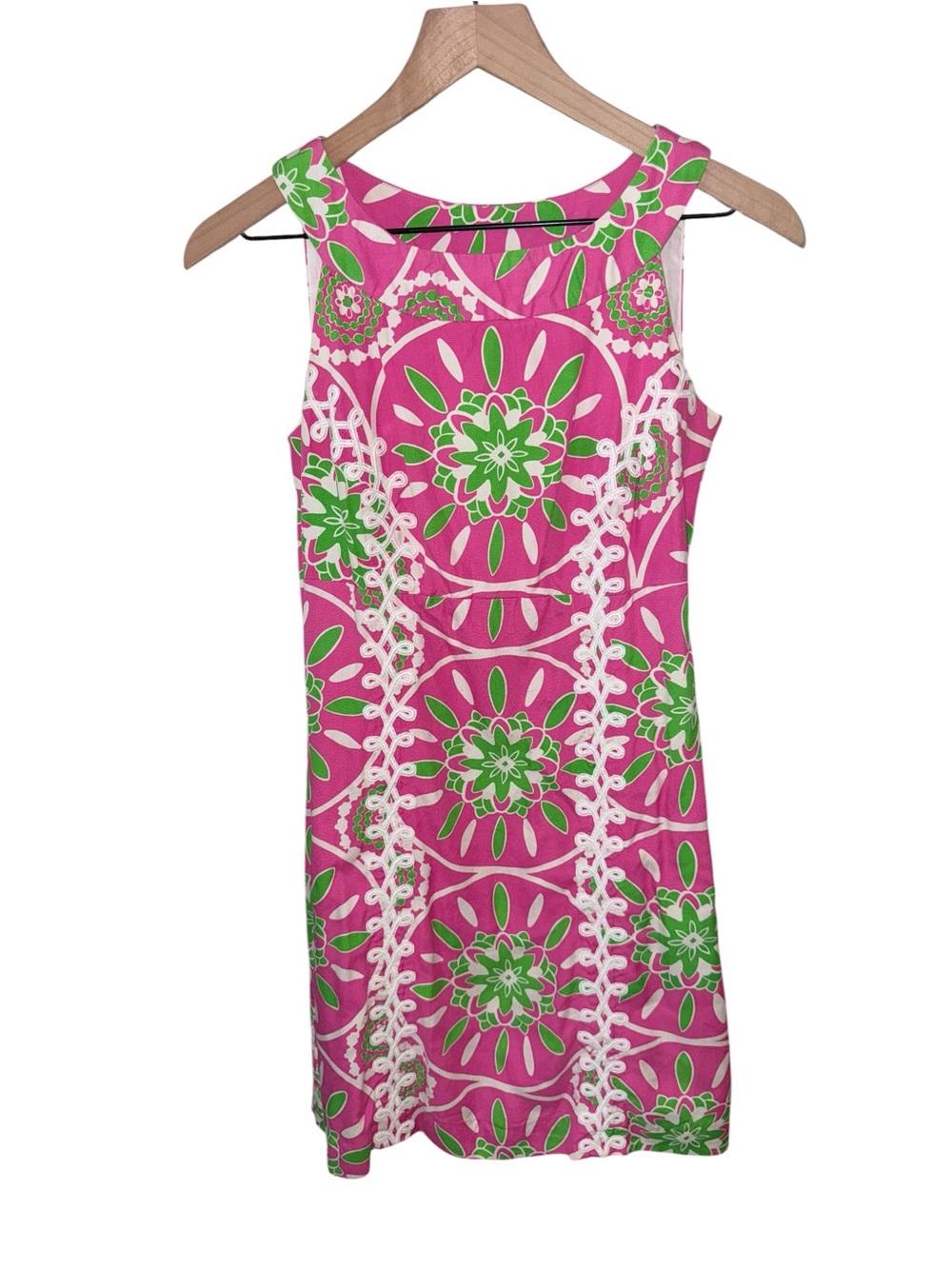 Lilly Pulitzer Pink Green Silk Cotton Lace Shift Dress Size 0 Y2K Prep Preppy